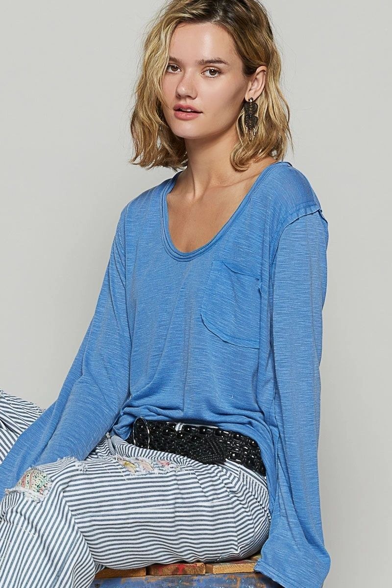Pol Smt Blue Long Sleeve Top - L