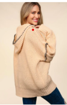 Oatmeal Notched Neck Loose Fit Oversized Pullover Sweater