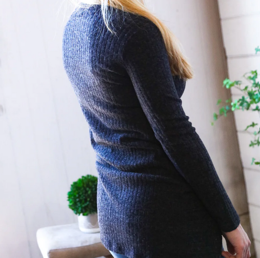 Cozy ribbed front knot pull over