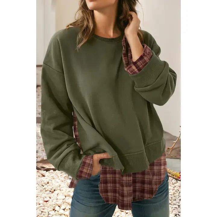 Flannel Accent Crewneck Sweatshirt