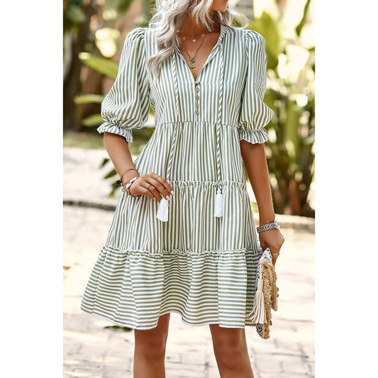 Sage Coastline Striped Dress