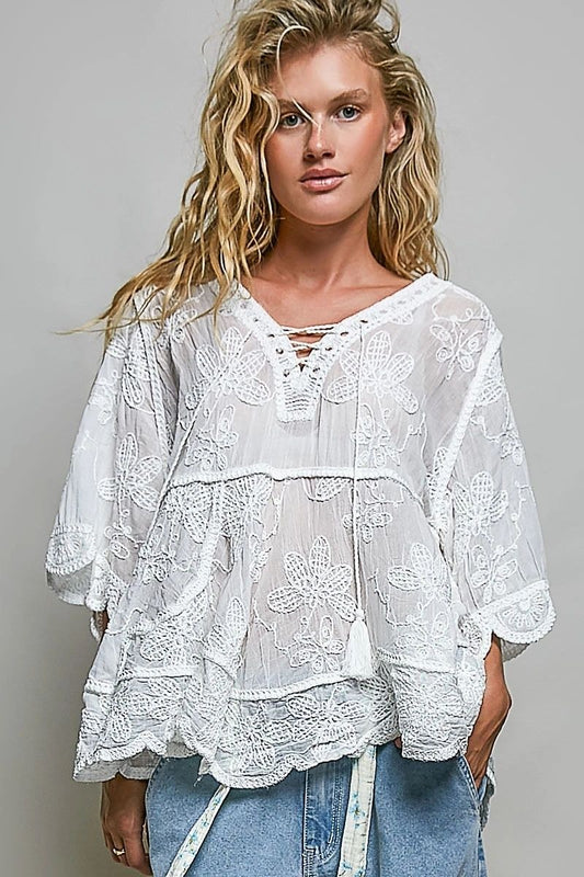 206 - White Fluttery Short Sleeve Top One_Size - One Size