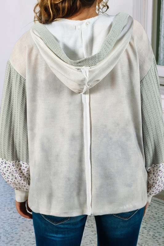 Little Daisy Closet Textured Color-Block Floral Patchwork Lantern Sleeve Top