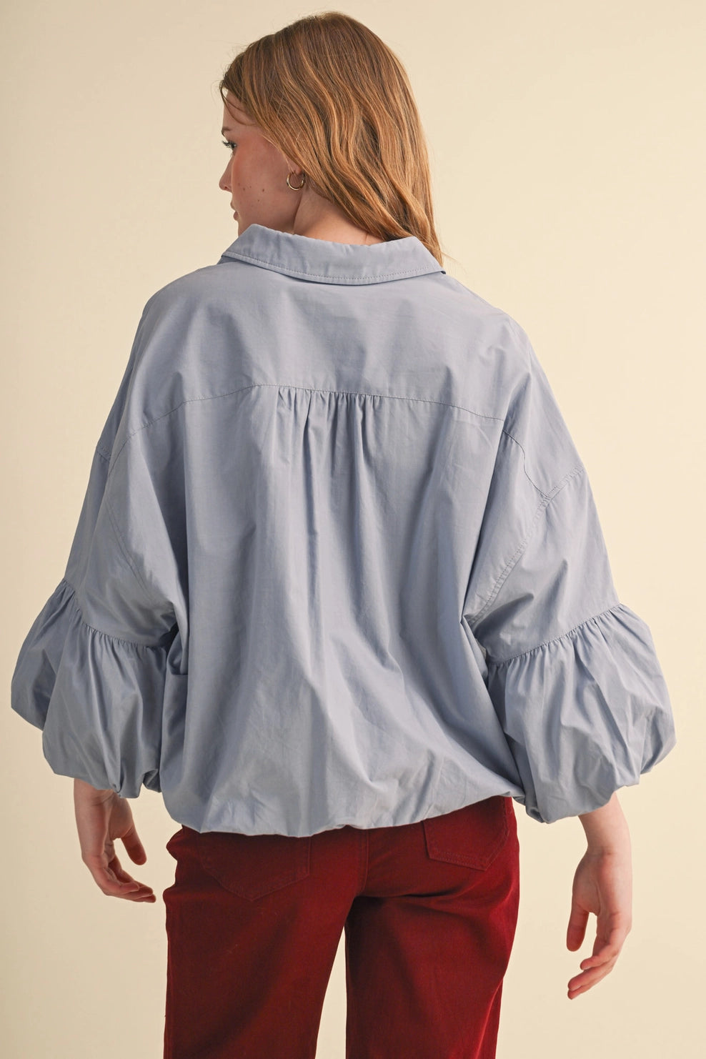 Button Down Bubble Sleeve Top