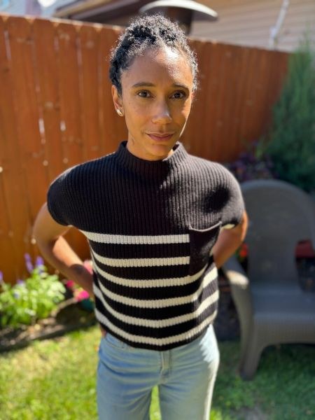 Chic Striped Mock-Neck Knit Top