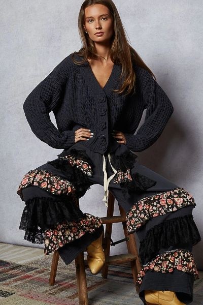 163-Pol Flower Button Chenille Knit Cardigan
