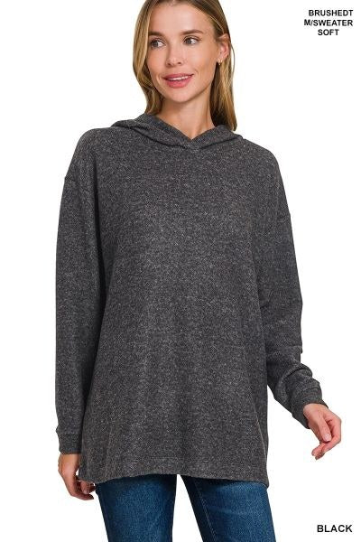 Hooded Brushed Melange Hacci Sweater - S/M