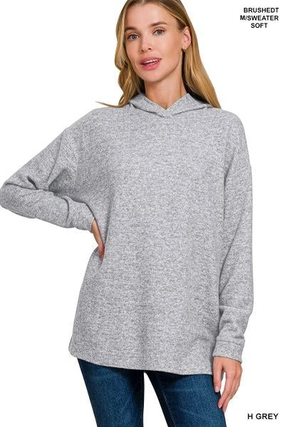 Hooded Brushed Melange Hacci Sweater - S/M