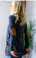 Elbow Patch Charcoal Button Top