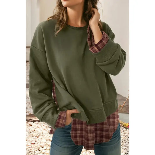 Flannel Accent Crewneck Sweatshirt