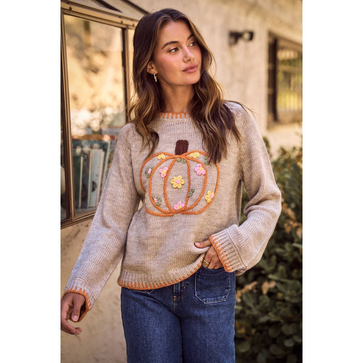 Embroidered Pumpkin Sweater