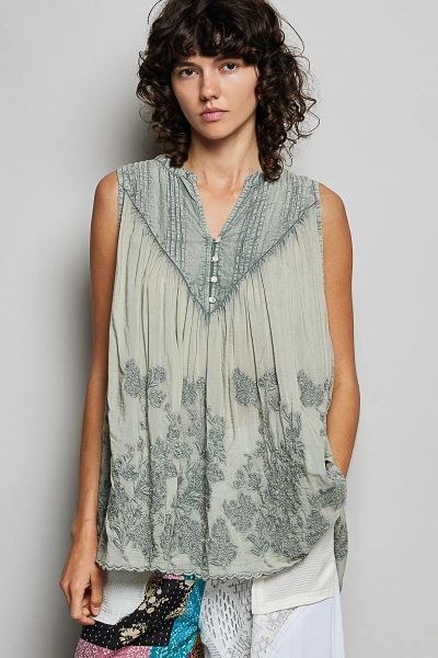 Pol Sage Embroidered Tank Top
