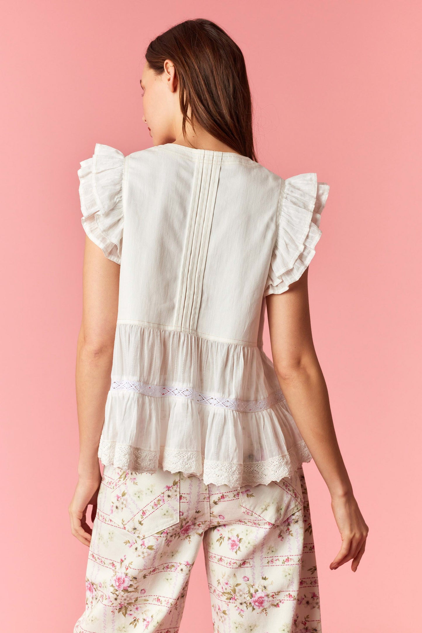 Twill Denim Eyelet Flare Top