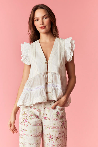 Twill Denim Eyelet Flare Top