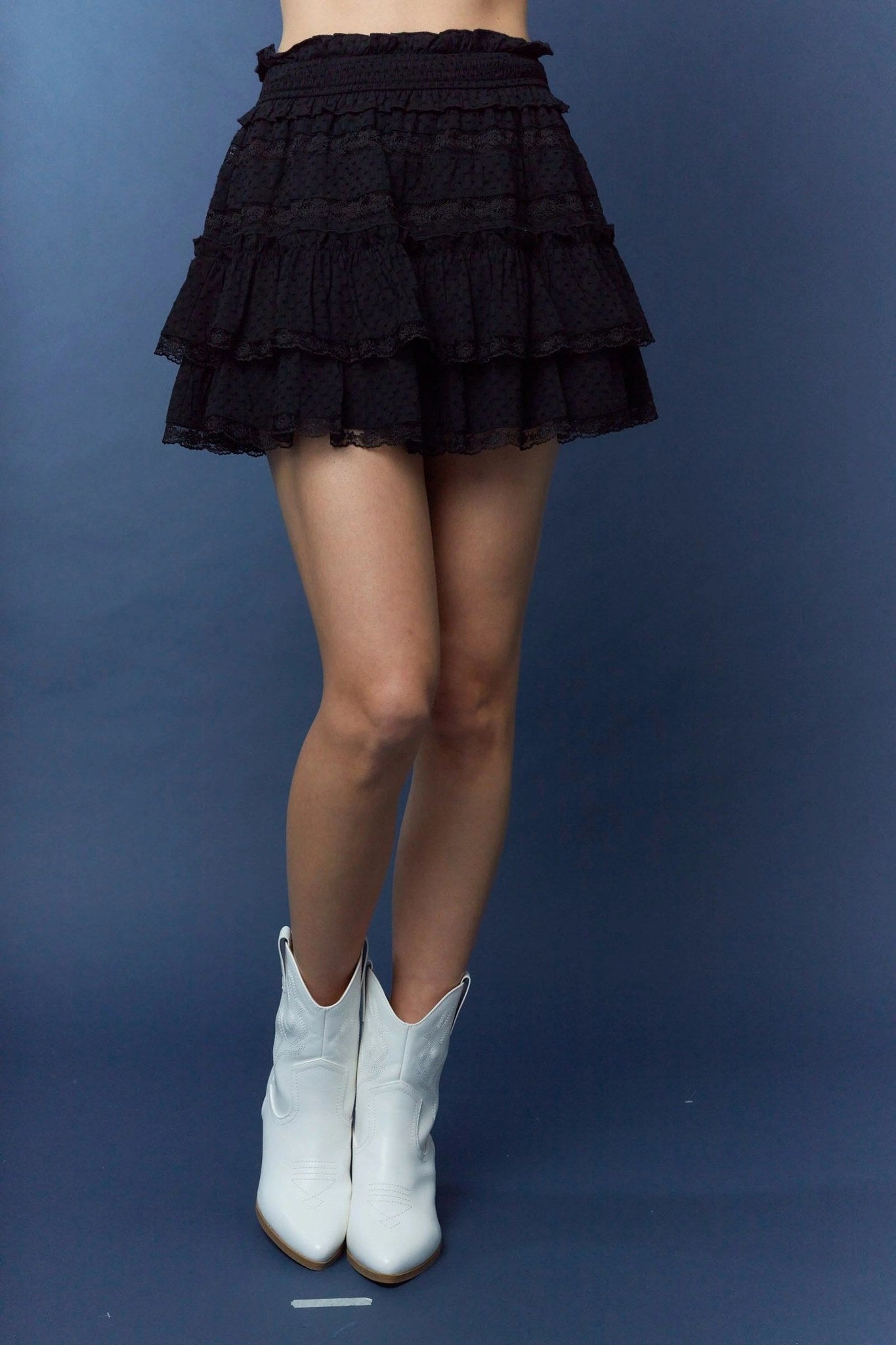 Layered Ruffled Black Mini Skirt