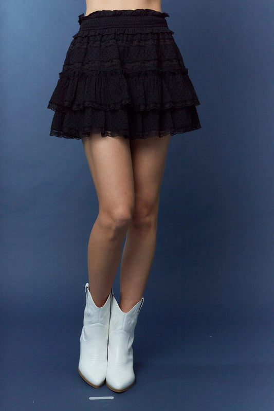 Layered Ruffled Black Mini Skirt