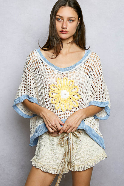 Blue & White Daisy Sweater