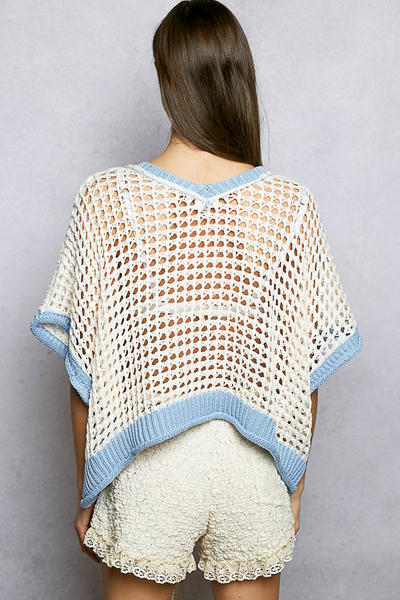 Blue & White Daisy Sweater