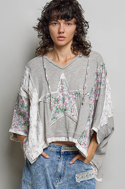 POL- Oversized Boho-Grey Star Top