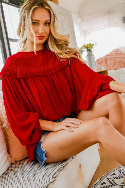 Lace-Up Back Detail Swiss Dot Patterned Blouse