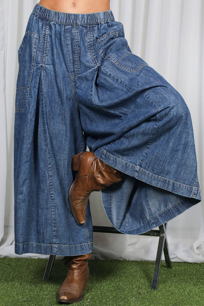 Vine & Love - Pin-Tuck 100%Tencel Chambray Cropped Washed Pants
