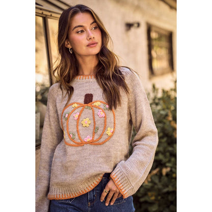 Embroidered Pumpkin Sweater