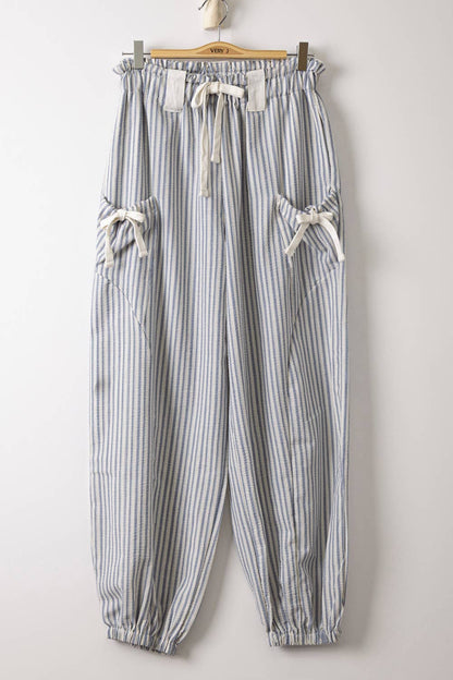 Bow Detail Stripe Textured Woven Pants
