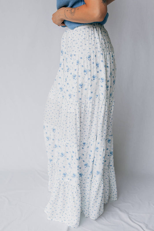 Little Daisy Closet - High Waist Tiny Floral Print Boho Maxi Skirt