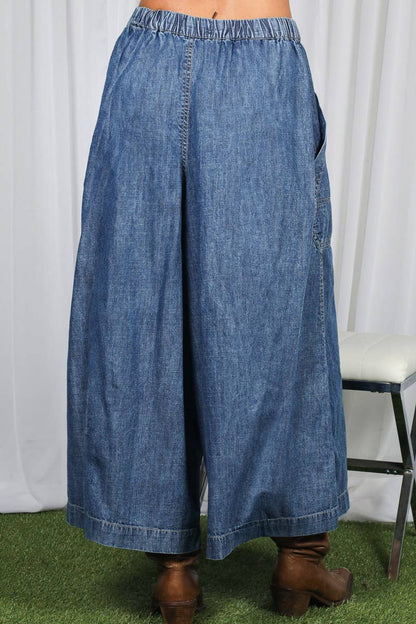 Vine & Love - Pin-Tuck 100%Tencel Chambray Cropped Washed Pants