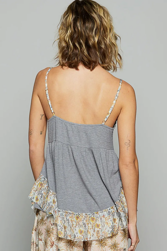 POL - Grey Tank with Yellow Floral Trim