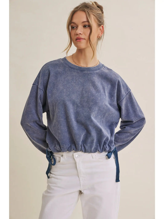 Mineral-washed side tie Sweatshirt