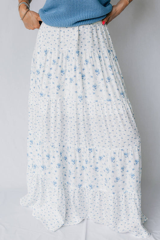 Little Daisy Closet - High Waist Tiny Floral Print Boho Maxi Skirt