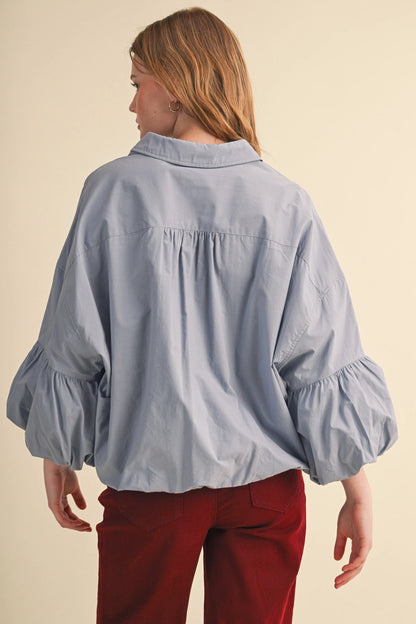 Button Down Bubble Sleeve Top