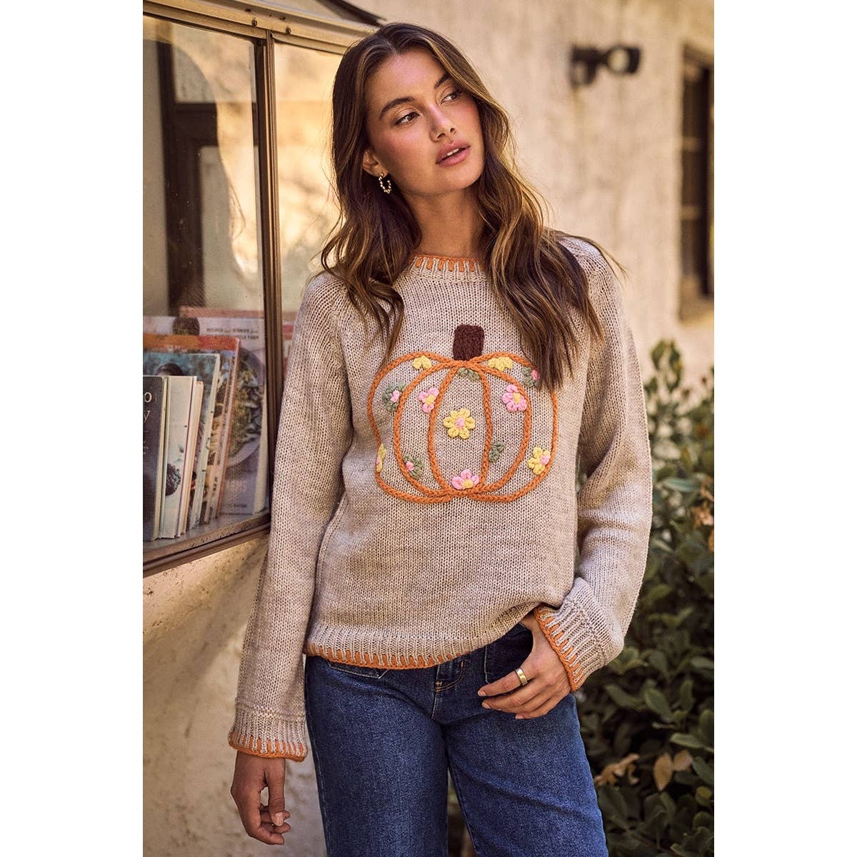 Embroidered Pumpkin Sweater