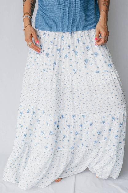 Little Daisy Closet - High Waist Tiny Floral Print Boho Maxi Skirt
