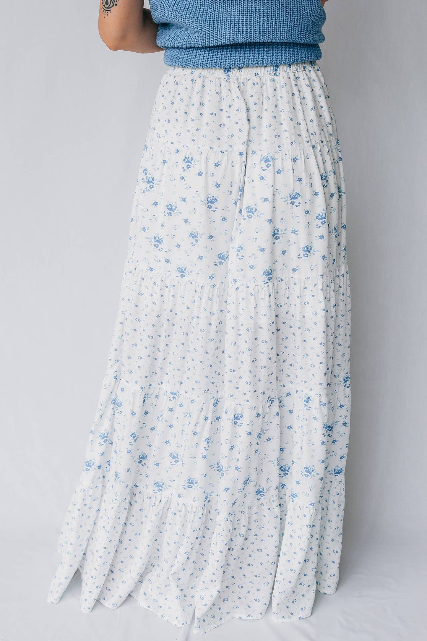 Little Daisy Closet - High Waist Tiny Floral Print Boho Maxi Skirt