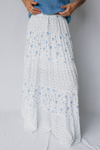 Little Daisy Closet - High Waist Tiny Floral Print Boho Maxi Skirt