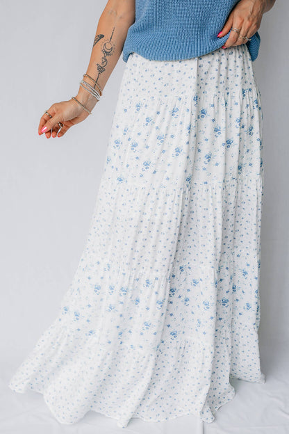 Little Daisy Closet - High Waist Tiny Floral Print Boho Maxi Skirt