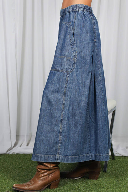 Vine & Love - Pin-Tuck 100%Tencel Chambray Cropped Washed Pants