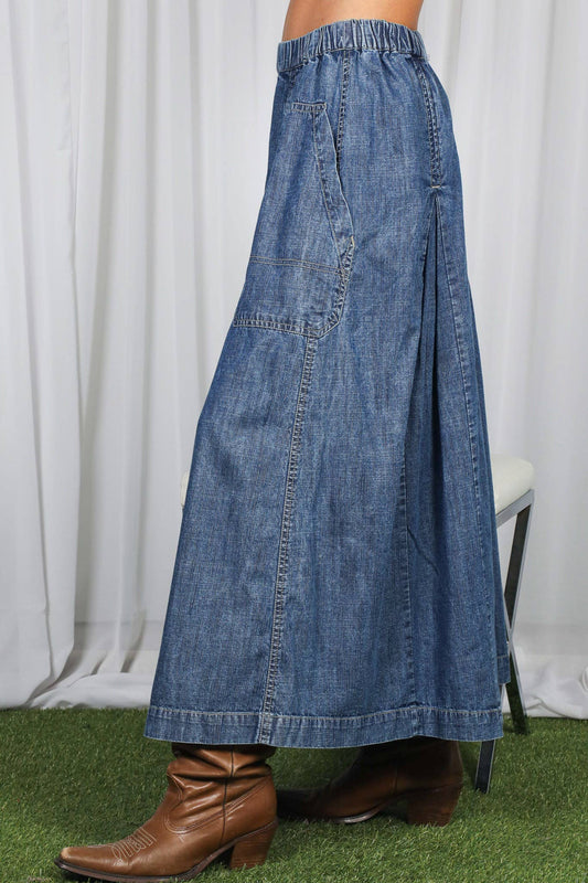 Vine & Love - Pin-Tuck 100%Tencel Chambray Cropped Washed Pants