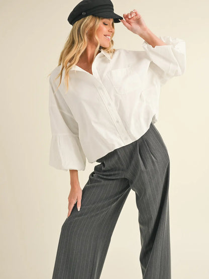 Button Down Bubble Sleeve Top