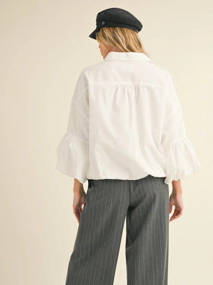 Button Down Bubble Sleeve Top
